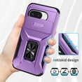 thumbnail image 3 of Allytechgroup Google Pixel 9A Case, Sliding Camera Lens Cover Military Grade Protection Stand Bracket Bumper Rugged TPU PC Phone Case for Google Pixel 9A, Purple, 3 of 8