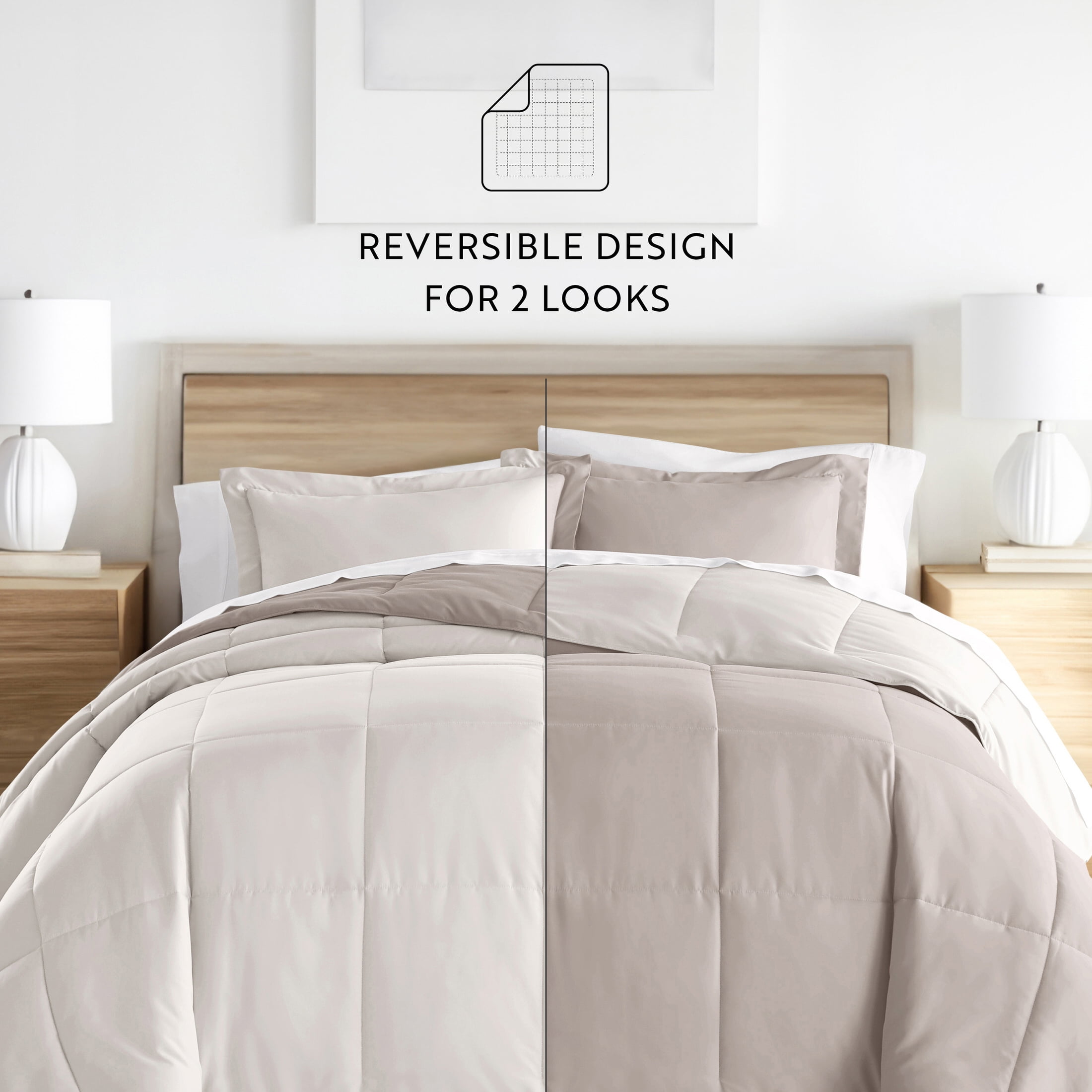 Noble Linens Soft 2-Piece Natural & Latte Reversible All Season Lightweight Down Alternative Comforter Set, Twin/Twin XL