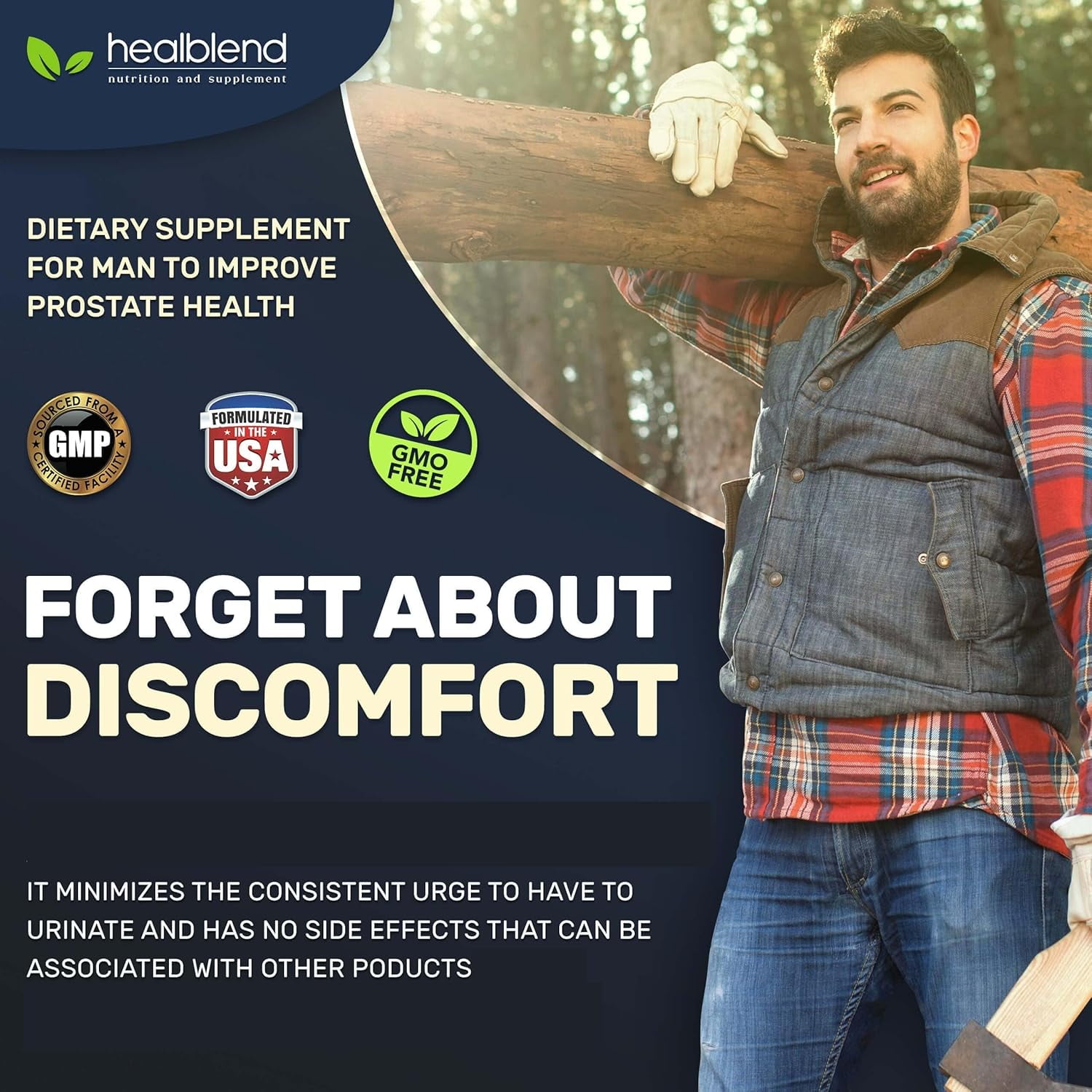 Healblend Prostate Support Supplement for Men - Improves Urinary Health, Bladder Discomfort, Promotes Sleep with Pygeum and Saw Palmetto - 60 Capsules (3 Pack)