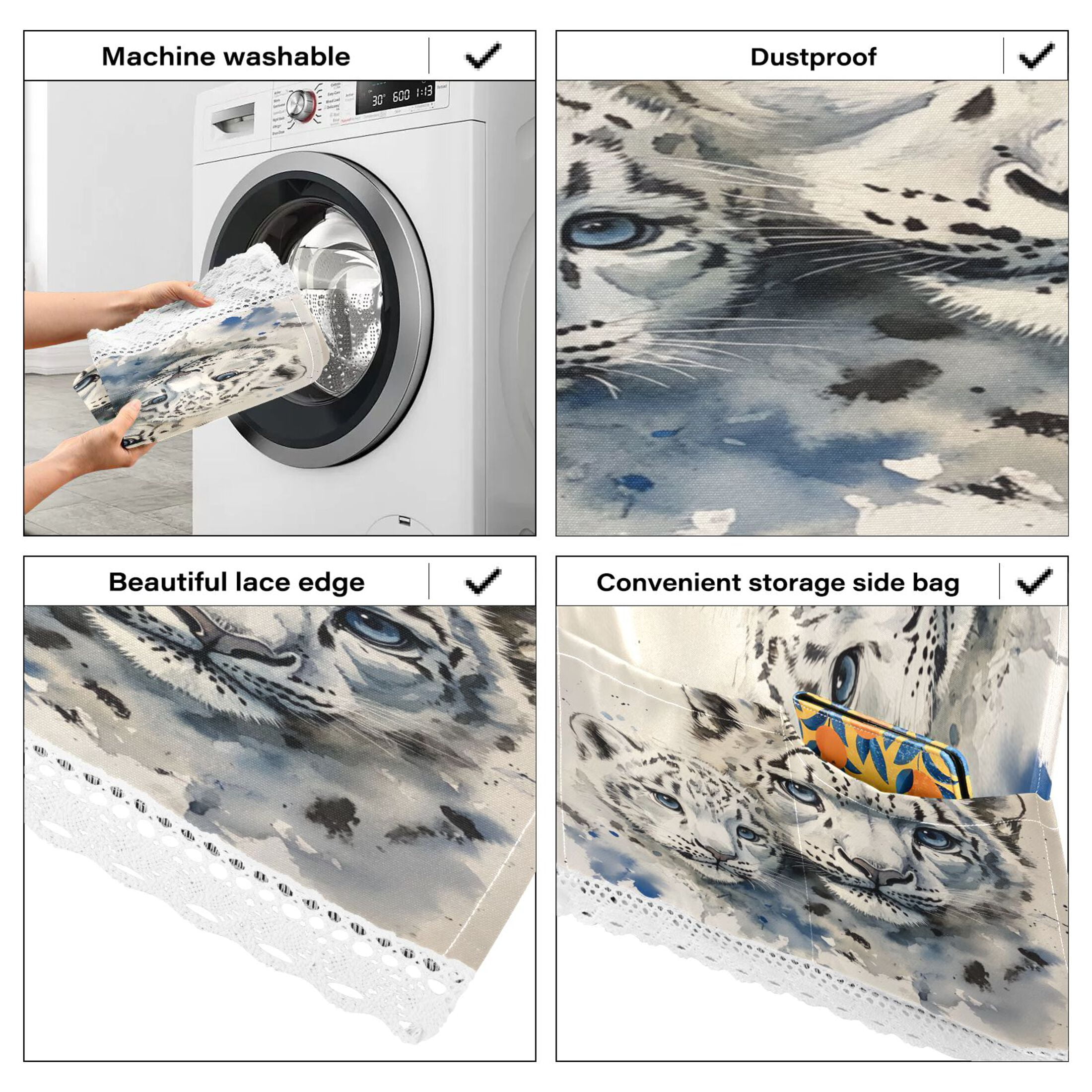Two Snow Peopards PaintingWasher and Dryer Covers Dust-Proof and Oil Resistant Fridge Cover with 4 Storage Pockets Washing Machine Top Cover for Laundry Kitchen Home 51.2 x 22 In