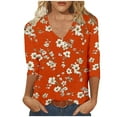 thumbnail image 2 of Sakmal Womens Tops Under $5 Orange 3/4 Sleeve V-Neck Floral T-Shirts Ladies Shirts $5, 2 of 5