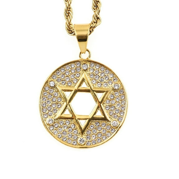 Jewish star of david 14K Yellow Gold Necklace Long Chain Womens Necklaces Fashion