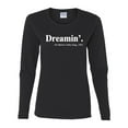 thumbnail image 2 of Dreamin' Dr Martin Luther King Jr. 1963 Womens Graphic Long Sleeve T-Shirt, Black, Small, 2 of 3