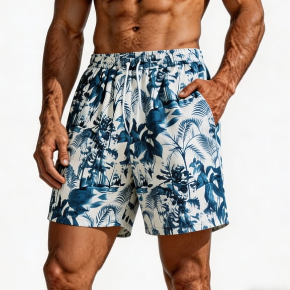 Zynoxe Summer Shorts for Men with Pockets Adjustable Drawstring Waist Men's Knee Length Shorts Fashion Hawaii Printed Casual Beach Shorts Comfy Breathable Quick-Dry Swim Trunks M
