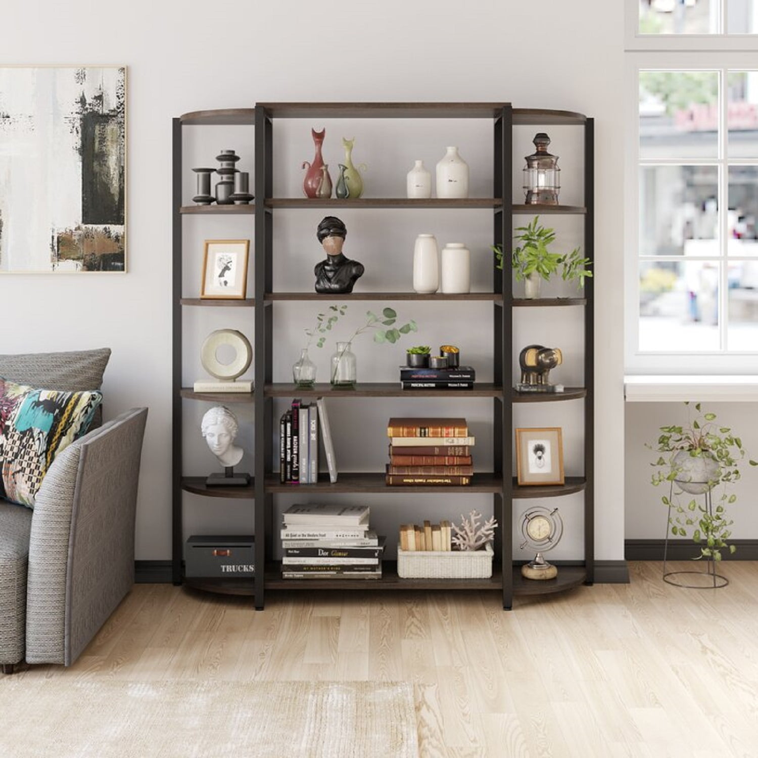 3-Shelf Bookcase Dark Brown Wooden Adjustable Shelves Living Room Office Decor 