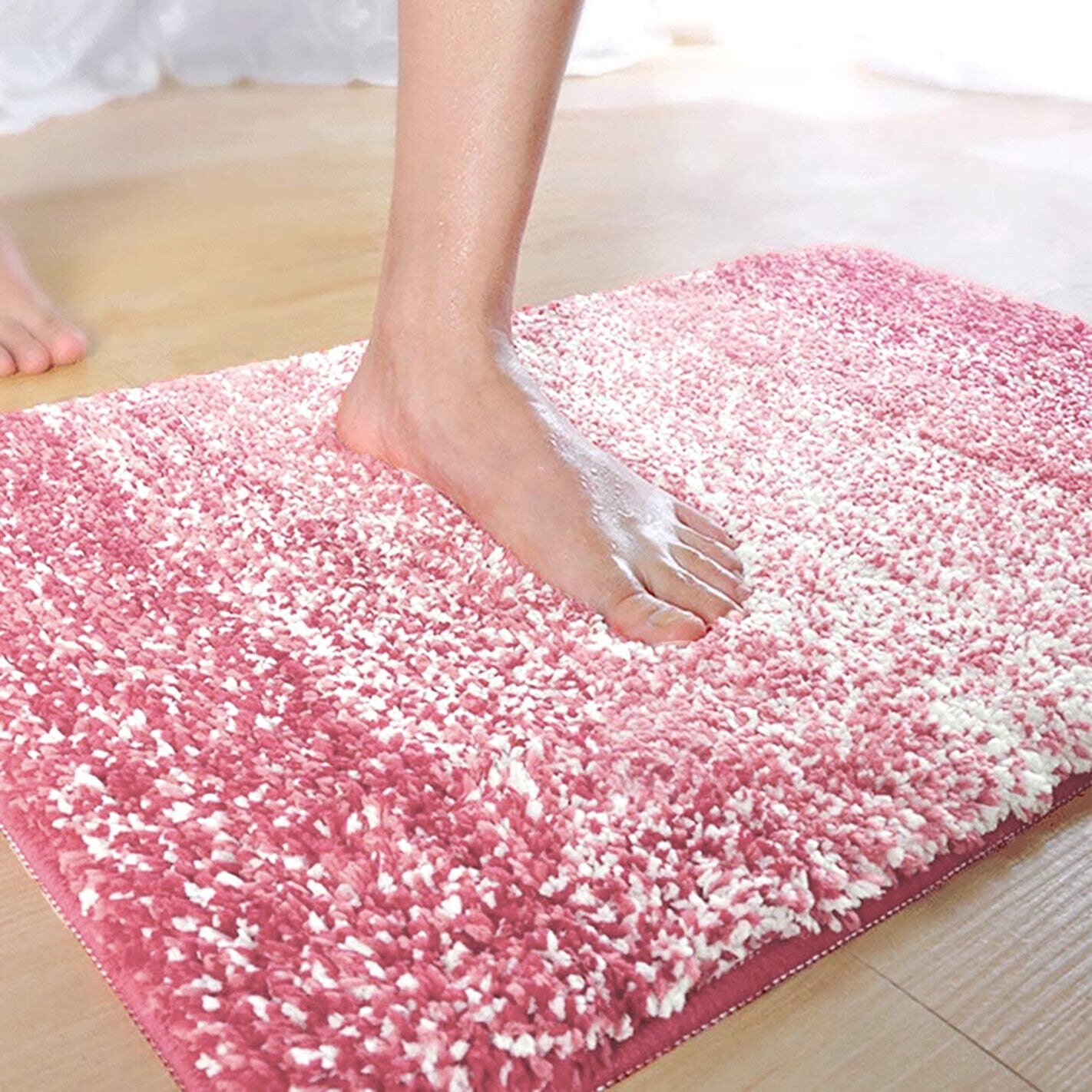 Home Must Haves Rose Pink Large 2 Piece Ombre Microfiber Soft Thick Plush Bath Mat Set