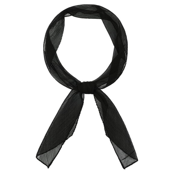 INSPIRE CHIC Women Pleated Pure Chiffon Long Scarves, Solid Color Semi Sheer Stretchy Gauze Hair Band Neck Scarf 57.1x3.9" Black