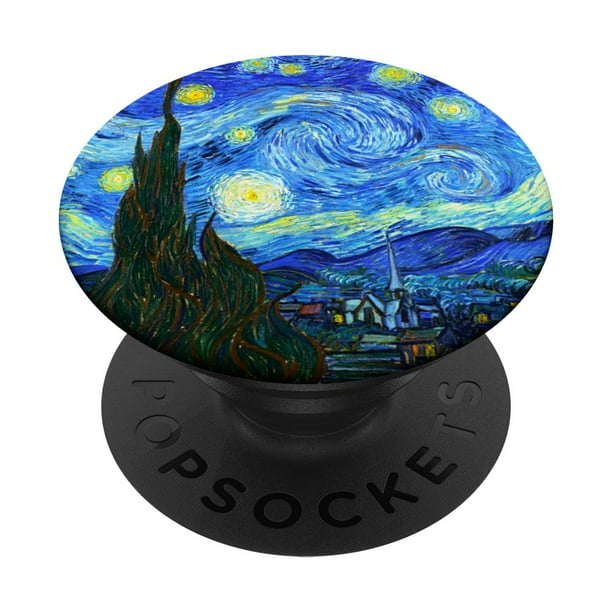 Empuñadura de teléfono PopGrip Van Gogh Starry Night, negra, intercambiable