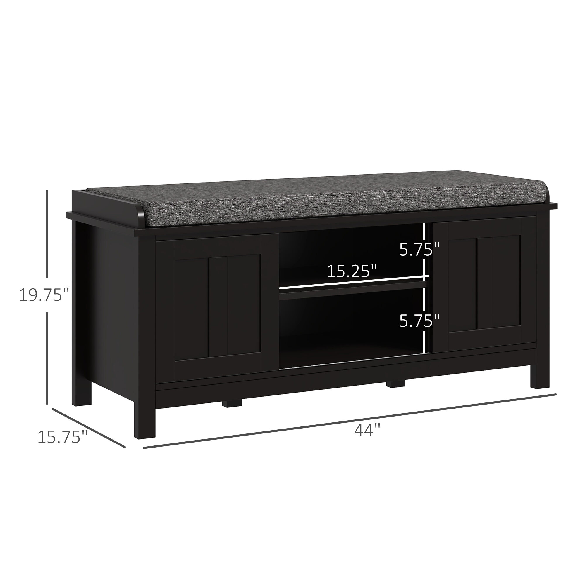 Indoor Storage Benches, HOMCOM Entryway Shoe Bench Storage Ottoman with Sliding Doors, Adjustable Shelving, 6 Compartments, and Padded Seat, Holds 10 Pairs, Black, Black Wooden Storage Benches