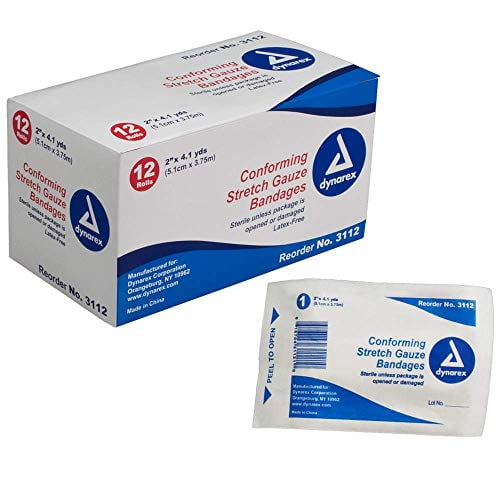Dynarex Rouleau de Bandage en Gaze Extensible Stérile 2 Pouces par 4,1 Verges, 12 Rouleaux Chacun (Lot de 1)
