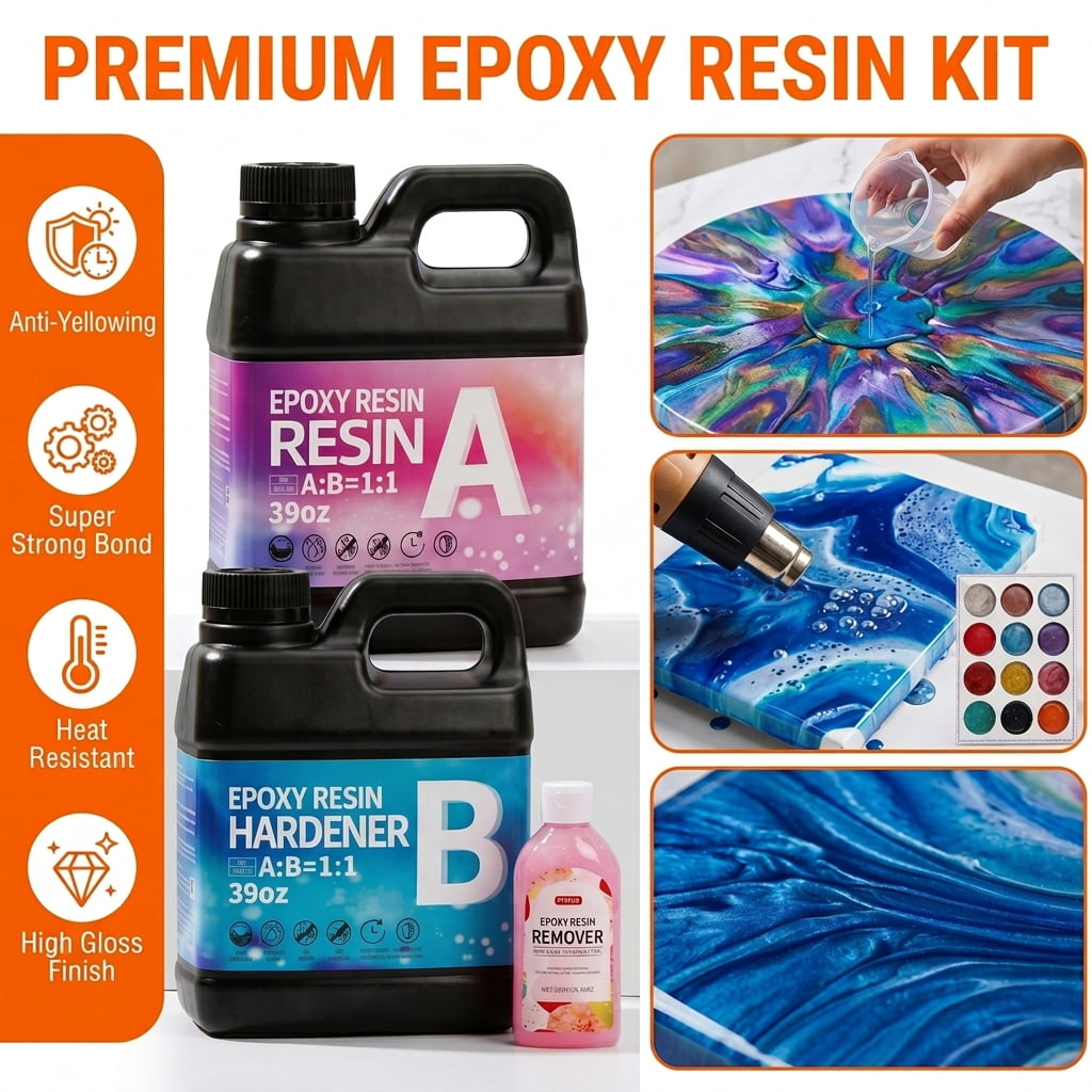 78oz Crystal Clear Epoxy Resin Kit With Free 250ml Resin Cleaner & 12 Pearlescent Powders, 1:1 Mix Ratio, Beginner-Friendly, Ideal For Pendants, Coasters & Crafts, Perfect Gift For Mother's Day & Gra