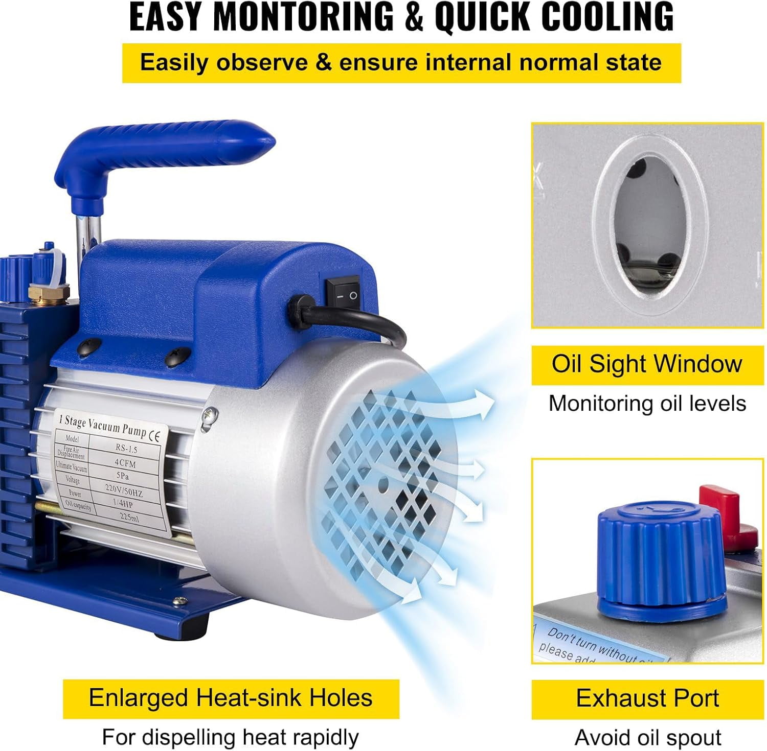 SIHAO 1/4 HP 4 CFM Single Stage Rotary Vane Air Vacuum Pump and AC Manifold Gauge Set Kit for HVAC Air Conditioning Refrigeration Recharging