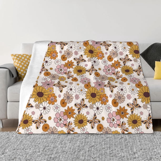 Balery Sunflowers And Butterflies Manta de Franela con Dibujo, Lujo Ultra Suave y Cálido, Antipelusa y Resistente a las Arrugas para Cama, Sofá, Camping -50"x40"