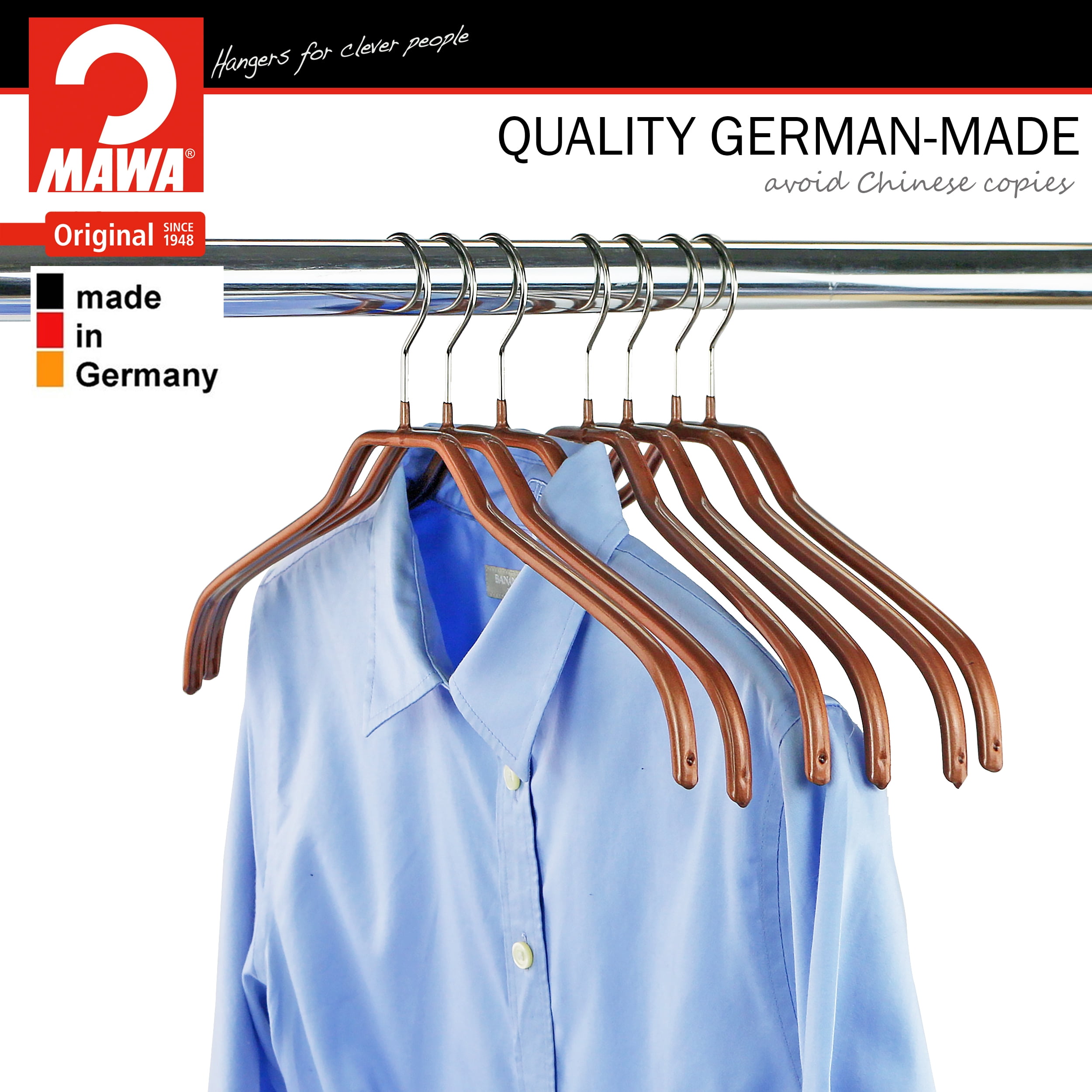 Mawa by Reston Lloyd Silhouette Series Non-Slip Space Saving Clothes Hanger for Shirts and Dresses, Style 41/F, Set of 12, Copper