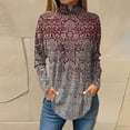 thumbnail image 2 of DENGDENG Womens Tunic Tops Long Sleeve Turtleneck Blouses Winter Mock Neck Tops To Wear with Leggings Ethnic Floral Print Shirts Fall Loose Fit Clothes Holiday Plus Size Sweatshirts Wine S, 2 of 5