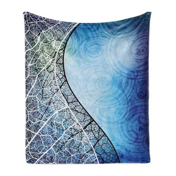 Abstract Soft Flannel Fleece Throw Blanket, Psychedelic Twisted Tree Branches with Ornate Spiral Lines Graphic Style Print, Cozy Plush for Indoor and Outdoor Use, 50" x 60", Blue Black, by Ambesonne