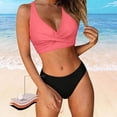 thumbnail image 2 of Women's High Waisted Bikini Sets 2 Piece Tummy Control Swimsuits V Neck Twist Front Bathing Suits(Brick Red,L), 2 of 7