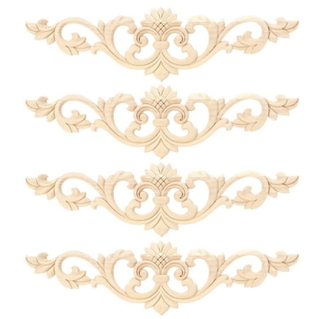 

4Pcs Unpainted Wood Carved Applique Beautiful Carving Decal Garden Fence Furniture Decor 30x8cm