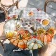 thumbnail image 2 of Orange Pumpkins Thanksgiving Round Tablecloth, Fitted Table Cover with Elastic for 45"-54" Round Tables, Fall Cat Gray Plaid Farmhouse Table Cloth Outdoor Indoor Dinning Party Waterproof Tablecloths, 2 of 7