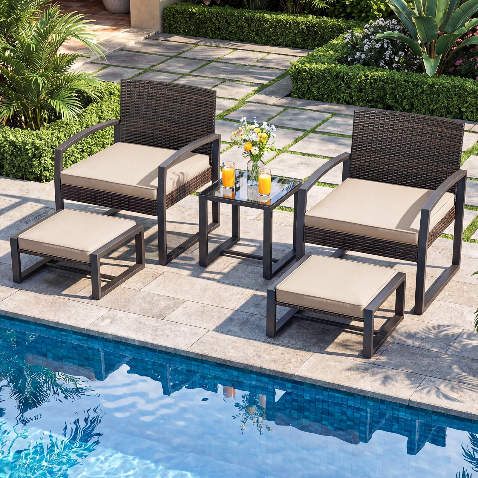 Costway Outdoor Furniture Set, Patio Rattan Conversation Set for Balcony,Porch, Backyard Mix Brown + Beige