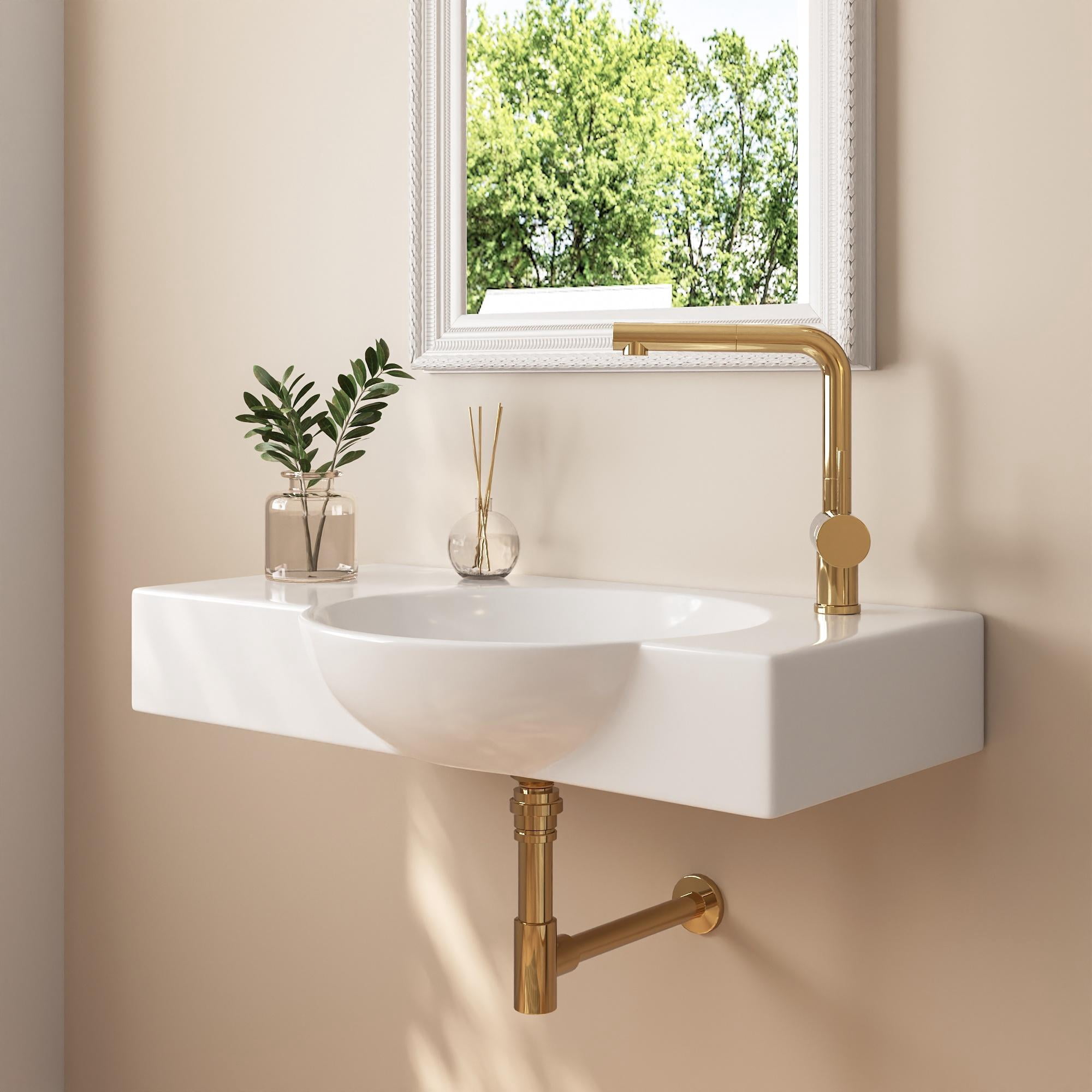 DeerValley DV-1WS0125 30" x 18" White Rectangular Vitreous China Wall Mount Bathroom Sink with Faucet Hole