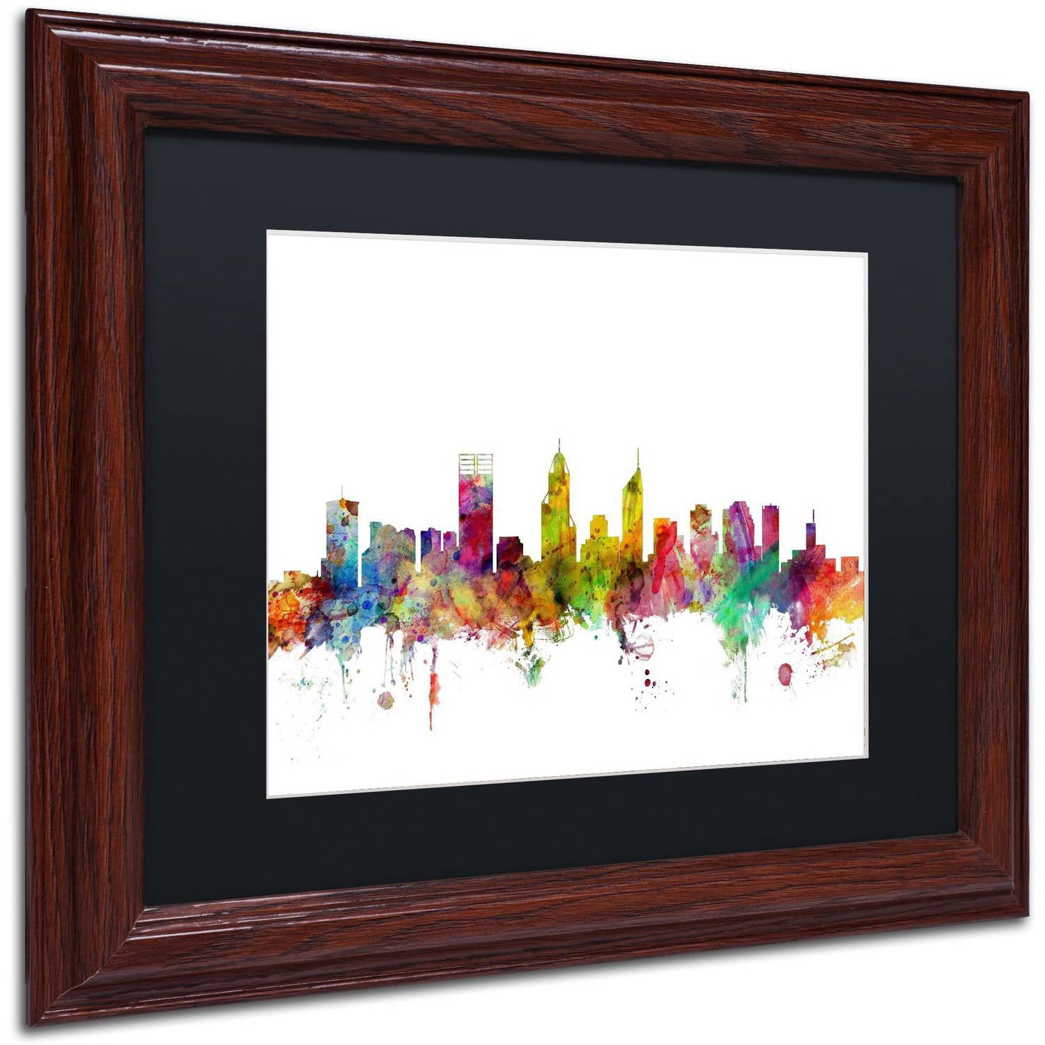 Trademark Fine Art "Perth Australia Skyline" Canvas Art by Michael Tompsett Black Matte, Wood Frame