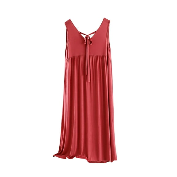 ZyeKqe Women's Nightgowns Sleeveless Tank Pajamas Dress V Neck Pleated Front Sleep Shirts Soft Loungewear