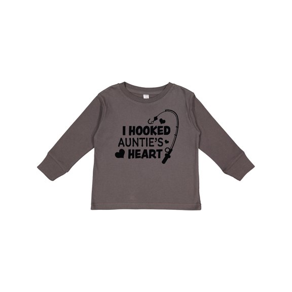 Inktastic I Hooked Auntie's Heart with Fishing Rod Boys or Girls Long Sleeve Toddler T-Shirt