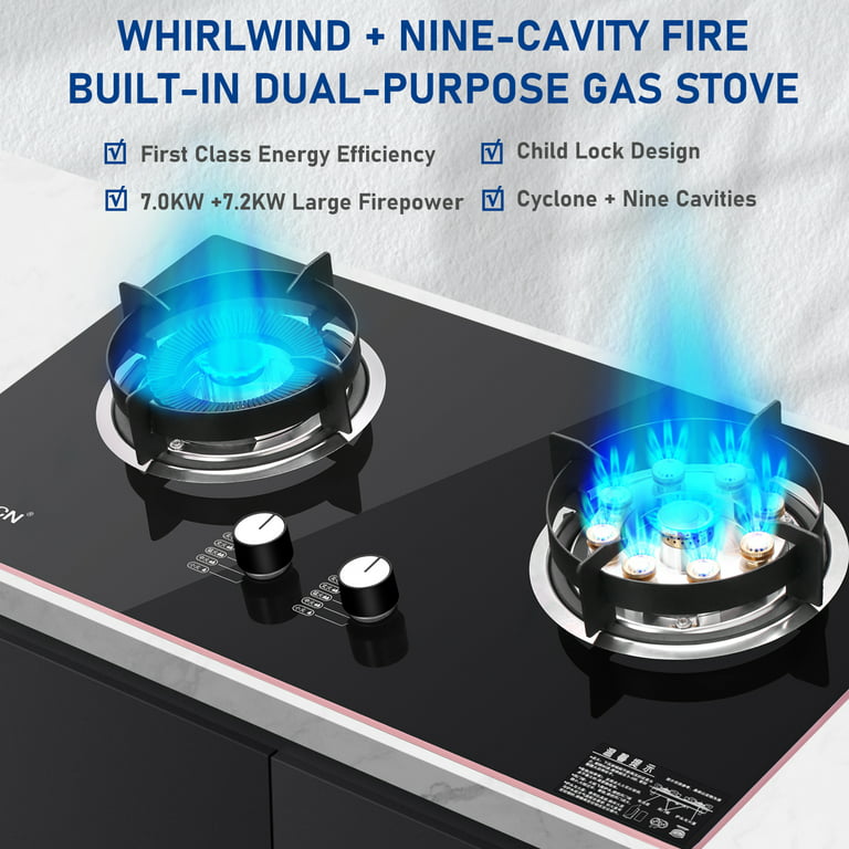 Propane Gas Range Stove 2 Burner rv camping Tempered Glass Cook top Auto  Ignition