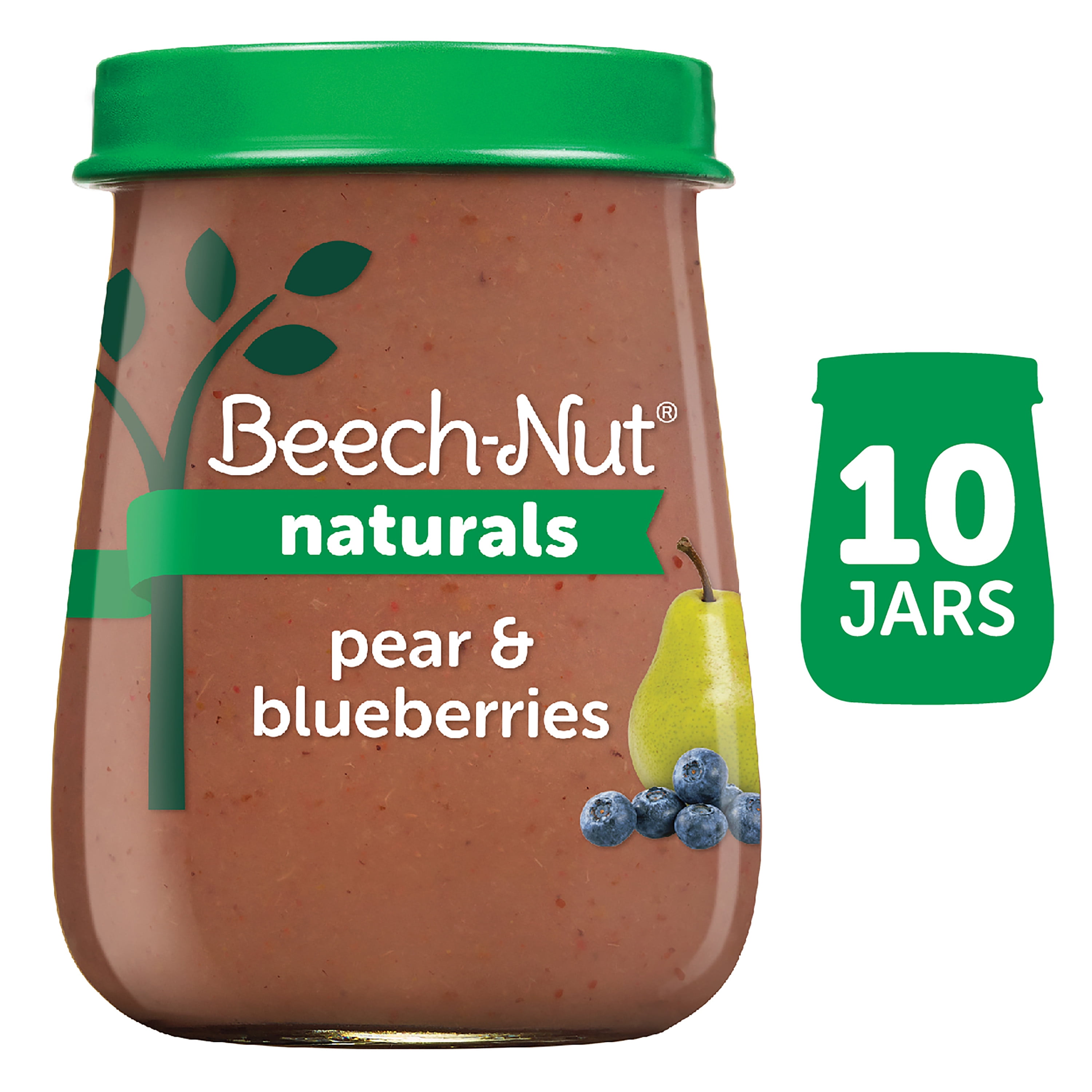 (10 Pack) BeechNut Naturals Stage 2, Pear & Blueberries Baby Food, 4