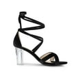 thumbnail image 3 of BLISSFUL STEP Women's Velvet Lace-Up Clear Block Heel Sandals Black (Size 10), 3 of 8