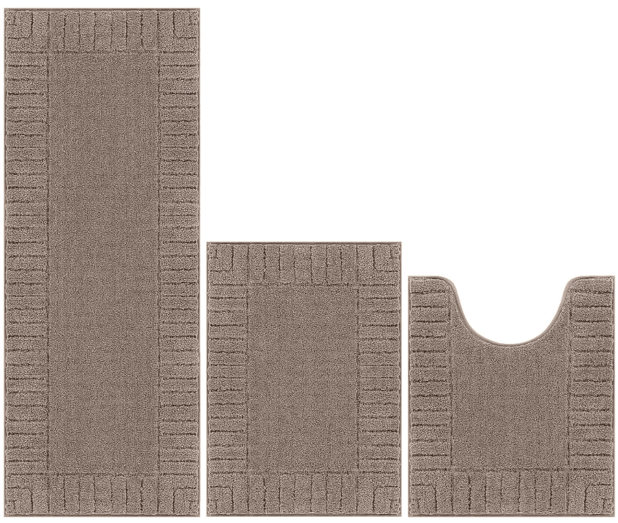 MeyJey Bathroom Rugs Set of 3 Piece, Bath Mats, Microfiber Non Slip Shaggy Ultra Soft Bathroom Runner with U Shaped Contour Toilet Mat for Bathroom, Shower Inside Floor, Brown