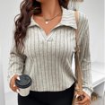 thumbnail image 4 of Enjoytime Womens Shirts Plus Size Casual Cute Solid Color V-Neck Lapel Neck Long Sleeve Shirt Fall Winter Women's Tops, 4 of 5