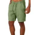 thumbnail image 2 of Hvyesh Men Summer Linen Shorts Button Zipper Drawstring Shorts with Pockets Casual Cotton Beach Pants Classic Knee Length Vacation Shorts, 2 of 3