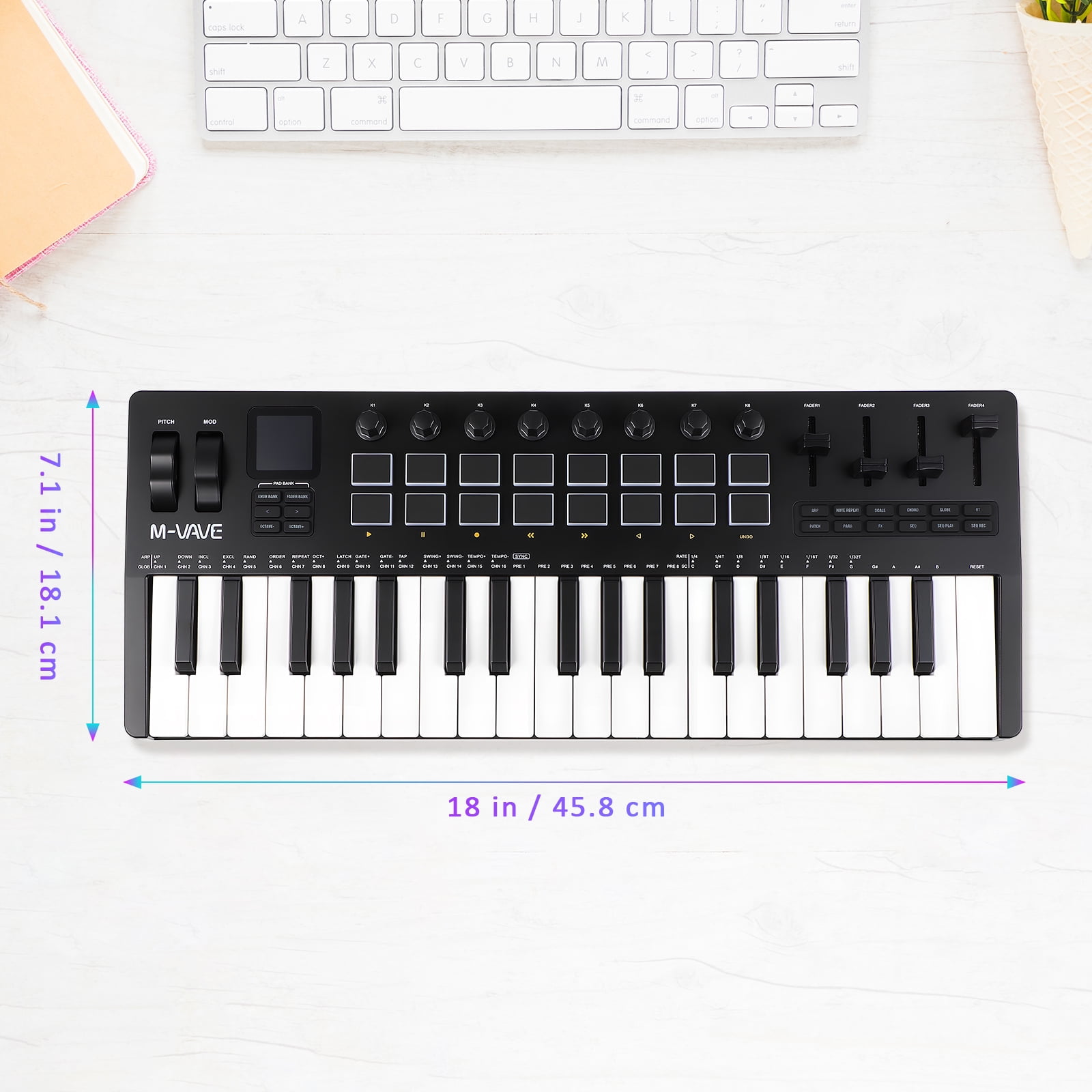 37-Key MIDI Keyboard Controller with 16 Backlit Drum Pads, Perfect for Music Production and Beat Making