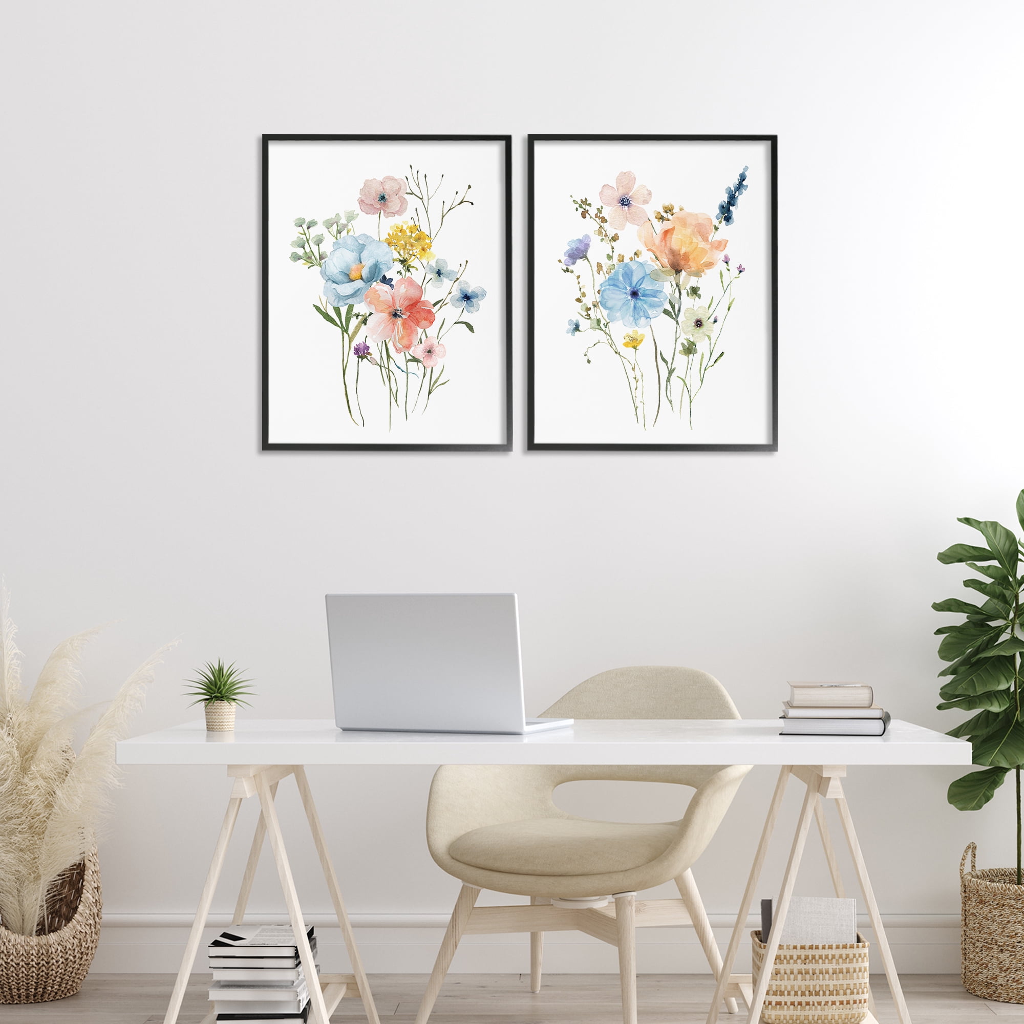 Stupell Industries Wildflower Sprig Bundles 2 Piece Black Framed Giclee Art Set, design by Livi Finn