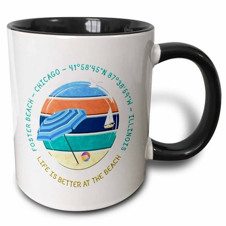3drose American Beaches - Foster Beach Chicago Illinois Cool Summer Gift 11oz Two-tone Black Mug