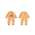 thumbnail image 2 of BemeyourBBs Newborn Baby Boy Girl My First Halloween Outfit Infant Baby Girls Boys Fall Clothes Waffled Stripes Romper Pumpkin Embroidered Long Sleeve Jumpsuit  Playsuit, 2 of 9