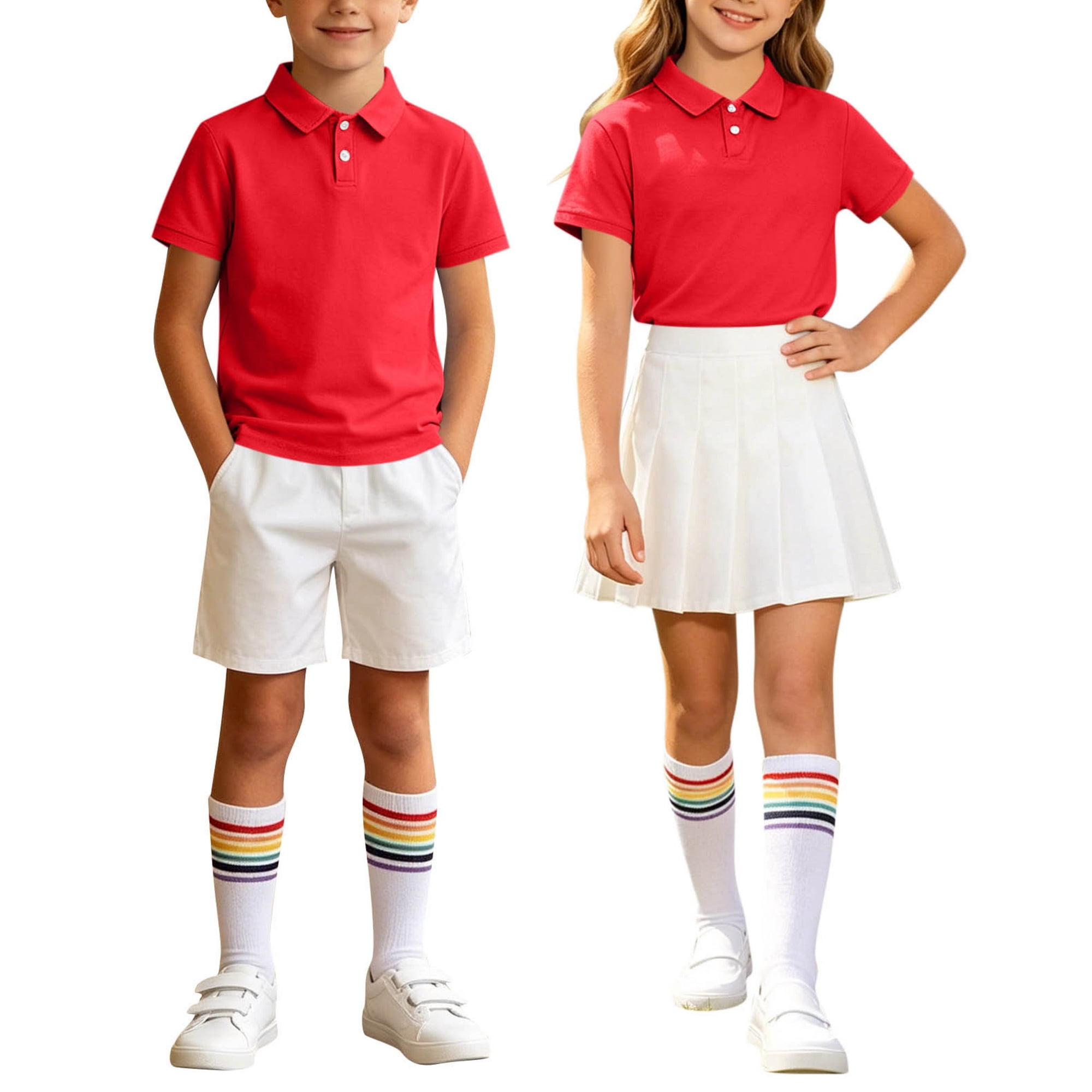 Odeerbi Kids Girls 3 Piece Preppy Outfit Tennis Golf Shirt and Pleated Skirt with Stocking School Uniform Set
