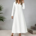 thumbnail image 2 of DGMIOCS Women's Casual Yet Sophisticated Long Sleeve Midi Dress for Everyday Wear with V-Neck and Solid Tunic Style White M, 2 of 4