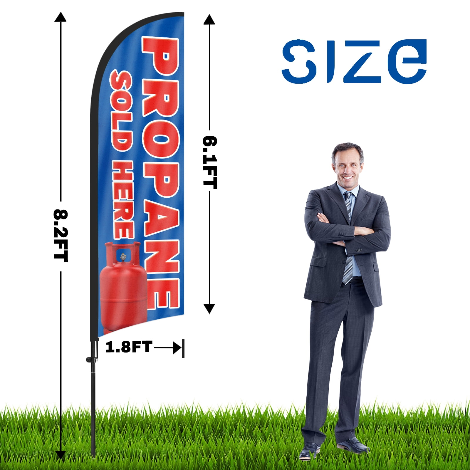 QSUM Propane Sold Here Sign Feather Flag with Pole Kit,7FT Propane Sold Here Decoration Display, Propane Sold Here Business Sign,Propane Sold Here Swooper Flag