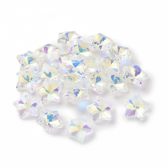 100pc Electroplate Glass Charms Faceted Star Clear AB 13x13.5x7mm Hole: 1.2mm