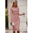 thumbnail image 3 of PRETTYGARDEN Women's Long Sleeve Midi Bodycon Dresses Casual Crewneck Cut Out Ribbed Knit Fitted Pencil Dress, 3 of 10