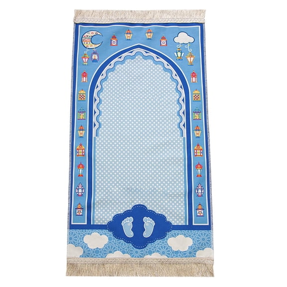 Ihvan Online Kids Prayer Rug Patterned Blue Soft Travel Mat Islamic Gift Indoor
