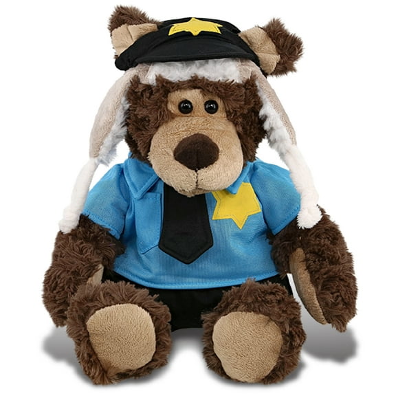 DolliBu Grizzly Bear Police Officer Super Soft Plush with Clothes Toy - Soft Grizzly Bear Cop Stuffed Animal Dress Up with Cute Cop Uniform and Cap Outfit - Soft Plush Bear Cop Gift - 10 Inches