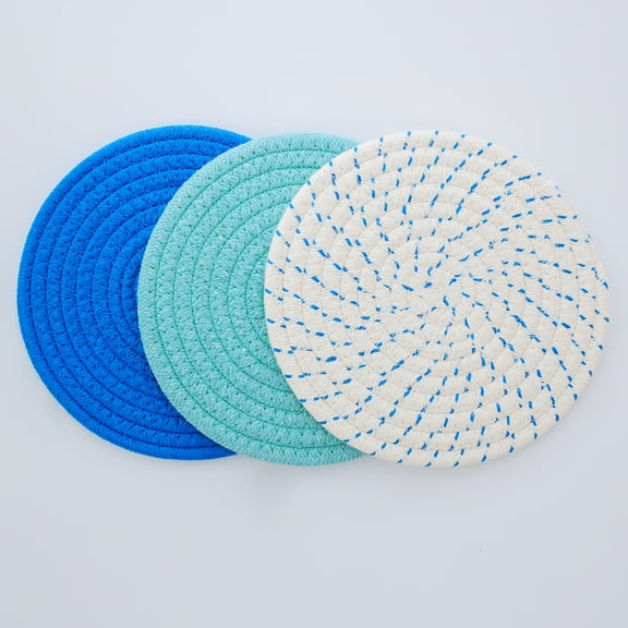 7'' Round Cotton Trivets for Hot Pots, Kitchen Pot Holders Set, Blue