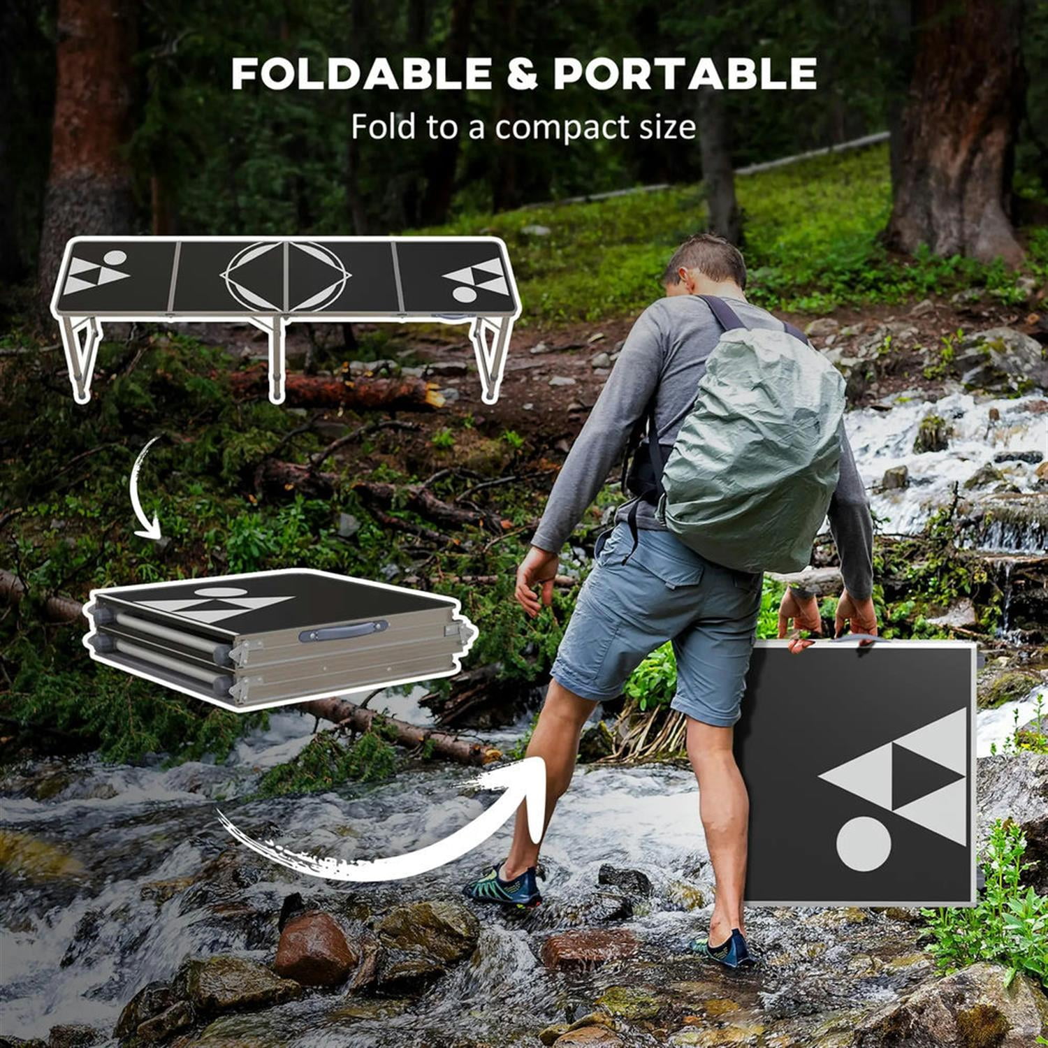 Demi Bonn Outdoor Aluminum Folding Table with Adjustable Legs, 8ft Picnic Table for BBQ, Beach, Hiking, Blue