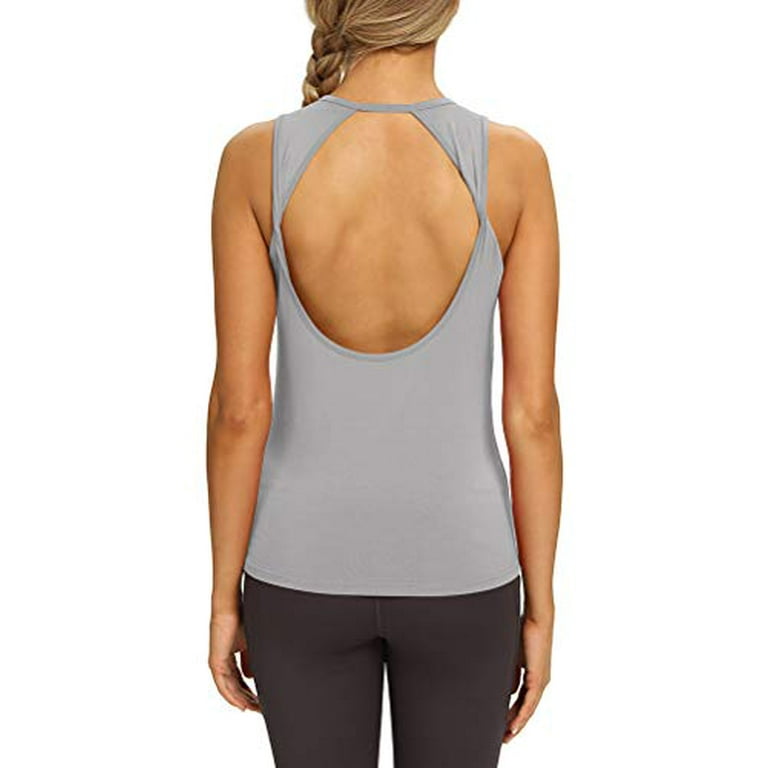 Mippo Open Back Workout Tops for Women Cute Yoga Shirts Sleeveless Athletic  Gym Tops Tennis Shirts Muscle Tank Loose Fit Summer Workout Tank Tops for  Women Gray M 