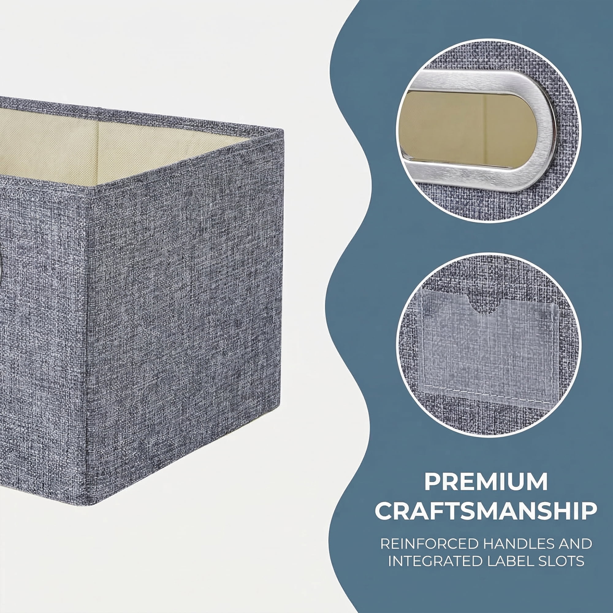 Unique Bargains Storage Bin with Handles for Shelves Closet Gray 11.8" x 19.7" x 11.8"