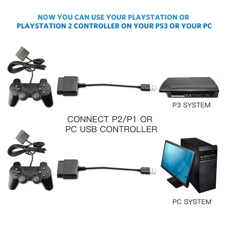 Insignificante cepillo Persona a cargo Xahpower USB Controller Adapter Converter Cable,Compatible with PS1/PS2  Controller Gamepad to PS3/PC Controller - Walmart.com